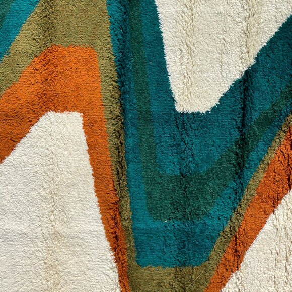 60's EKSPORT WILTON Lightening UNUSED Mid Century Modern Rya Danish Rug Wool - Picture 5 of 7